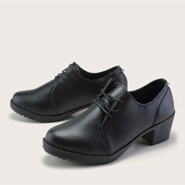 

Minimalist Lace Up Front Leather Pumps, Black