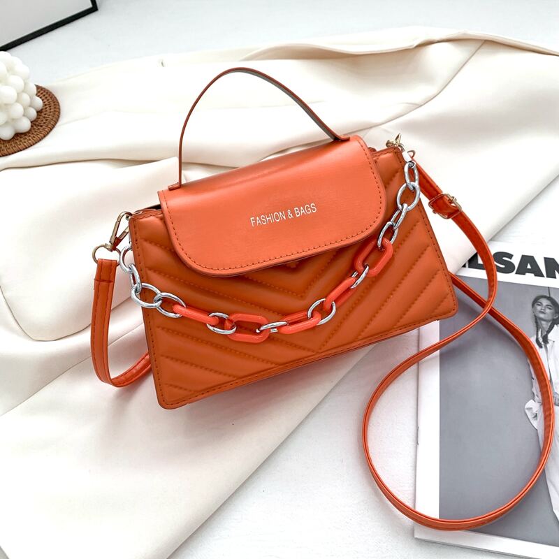 

Quilted Flap Satchel Bag, Orange