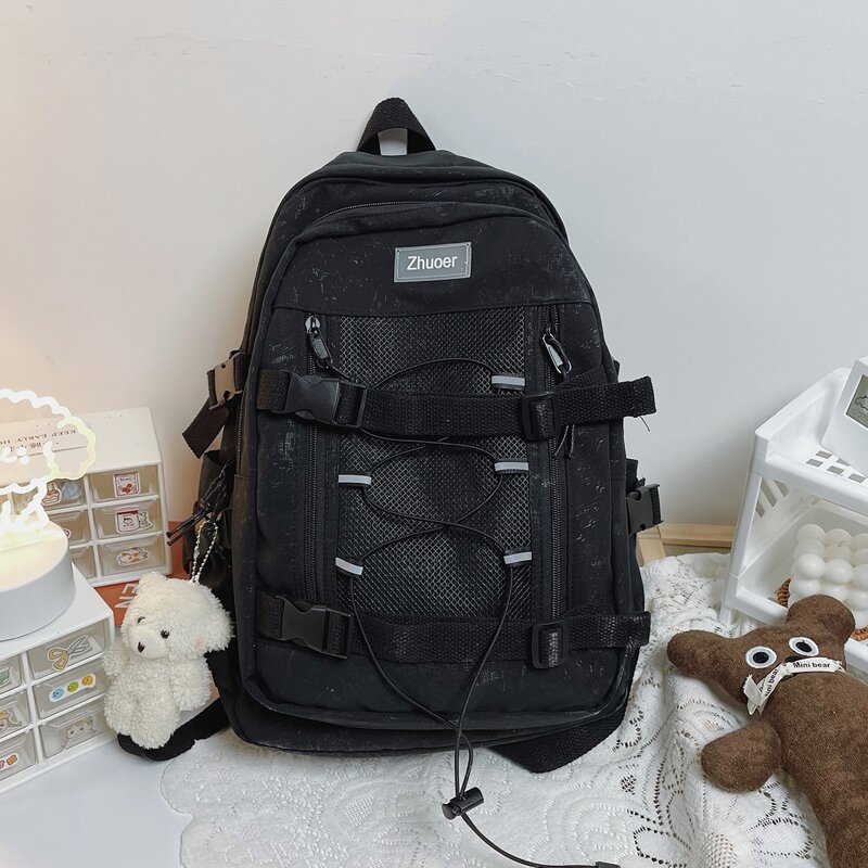 

Letter Release Buckle Decor Backpack, Black
