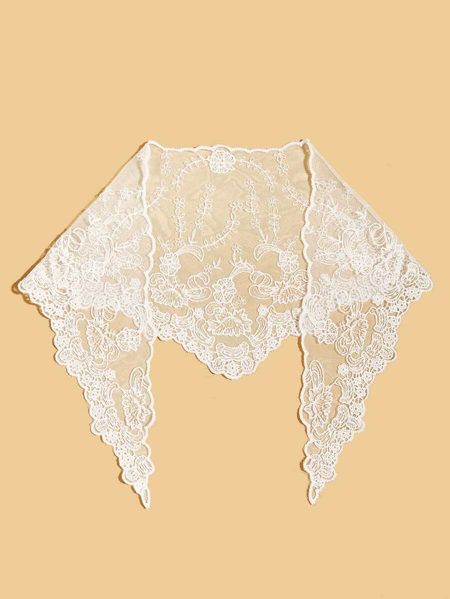 Bufanda multiusos para mujer, accesorio para el cabello, chal triangular con bordado de encaje, adecuado para pañuelo en la cabeza y bufanda para el cuello - Blanco - Ver 1