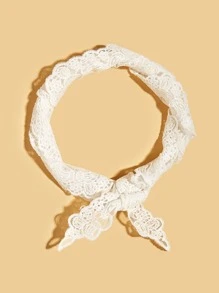 Bufanda multiusos para mujer, accesorio para el cabello, chal triangular con bordado de encaje, adecuado para pañuelo en la cabeza y bufanda para el cuello - Blanco - Ver 2