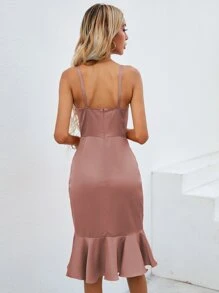Vestido Cremallera Liso Elegante - Rosa vieja - Ver 2