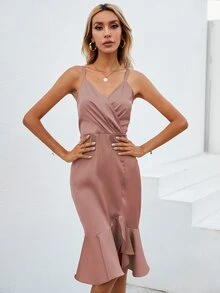 Vestido Cremallera Liso Elegante - Rosa vieja - Ver 3