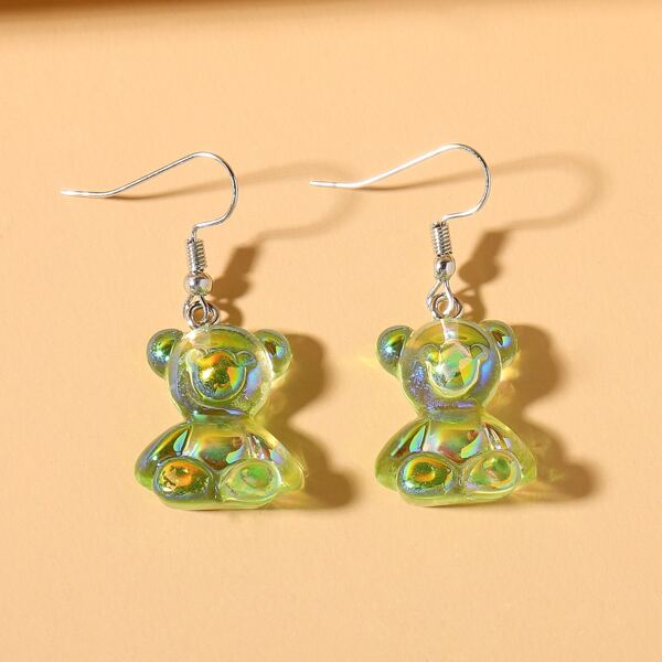 

Girls Bear Drop Earrings, Green