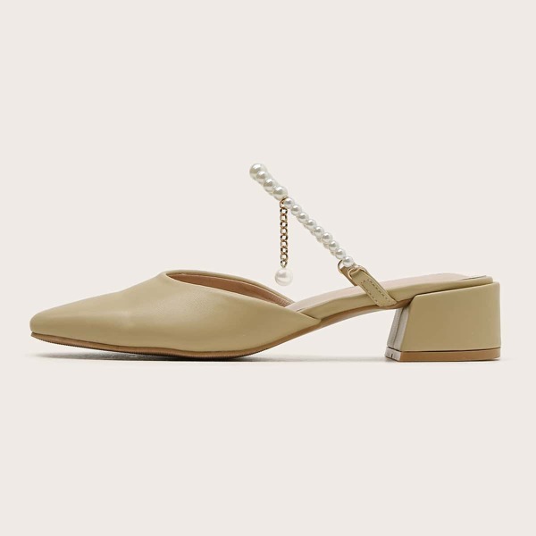 

Faux Pearl Decor Chunky Mules, Yellow