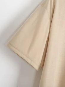 Drop Shoulder Letter & Cartoon Graphic Tee - Khaki - View 4