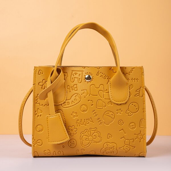 

Cartoon Graphic Satchel Bag, Yellow