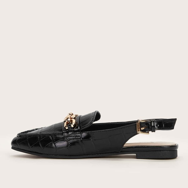 

Chain Decor Slingback Flats, Black