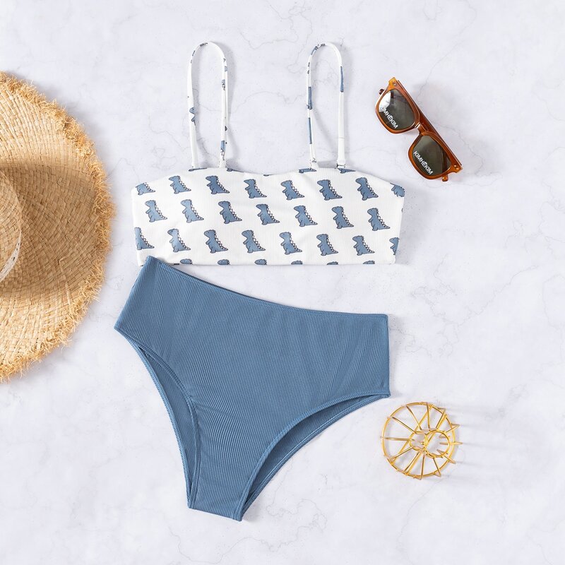 

Cartoon Dinosaur Bikini Swimsuit, Blue