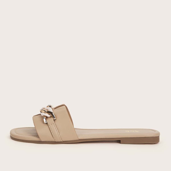 

Chain Decor Slide Sandals, Camel