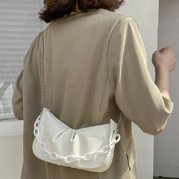 

Minimalist Chain Ruched Bag, White
