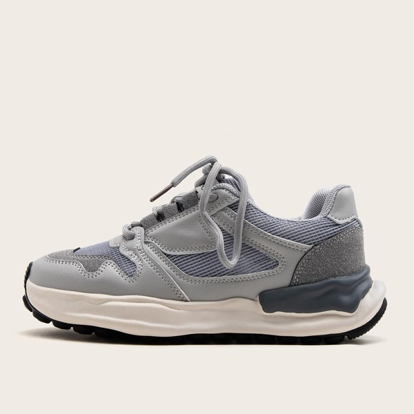 

Minimalist Mesh Panel Chunky Sneakers, Grey