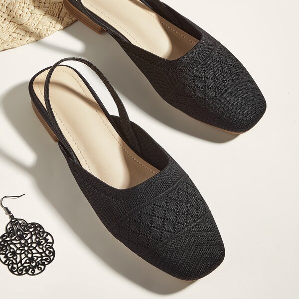

Minimalist Square Toe Slingback Flats, Black