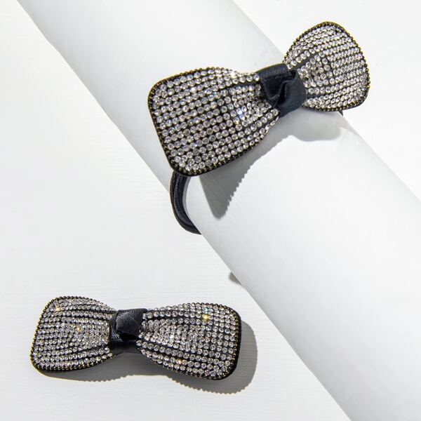 

Rhinestone Bow Decor Hair Tie & Hair Clip, Silver