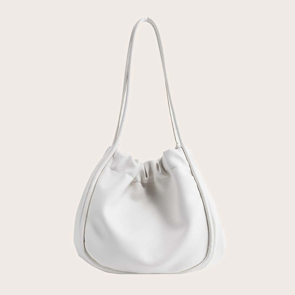 

Solid Ruched Tote Bag, White
