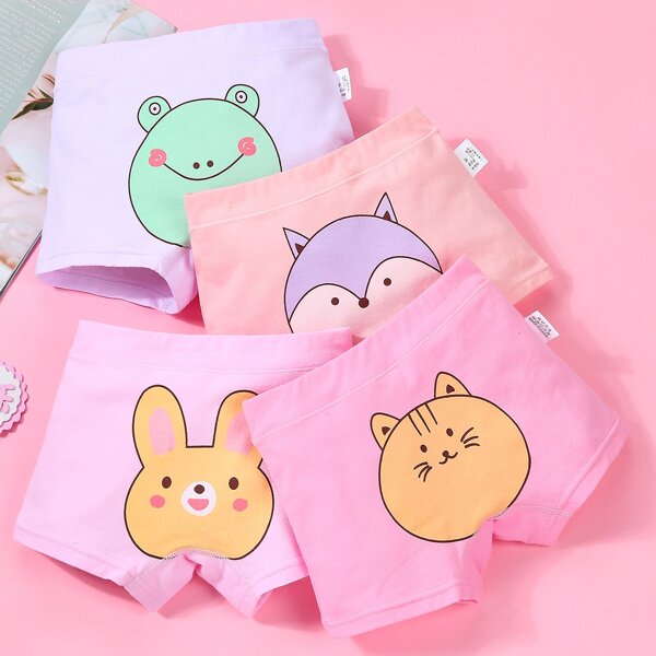 

Toddler Girls 4pcs Cartoon Graphic Shortie Brief, Multicolor