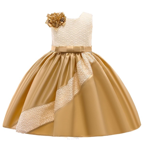 

Girls Colorblock Appliques Bow Back Gown Dress, Champagne