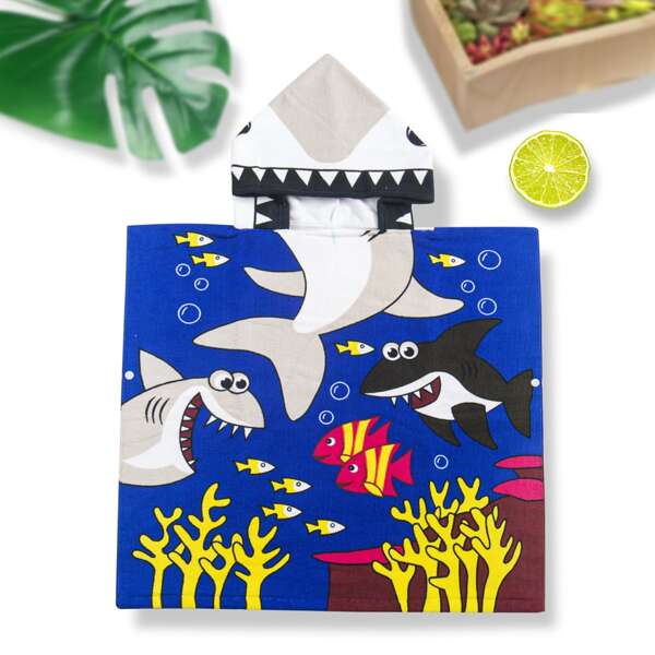 

Toddler Boys Cartoon Shark Graphic Towel, Blue