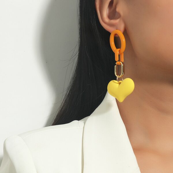 

Heart Decor Drop Earrings, Yellow