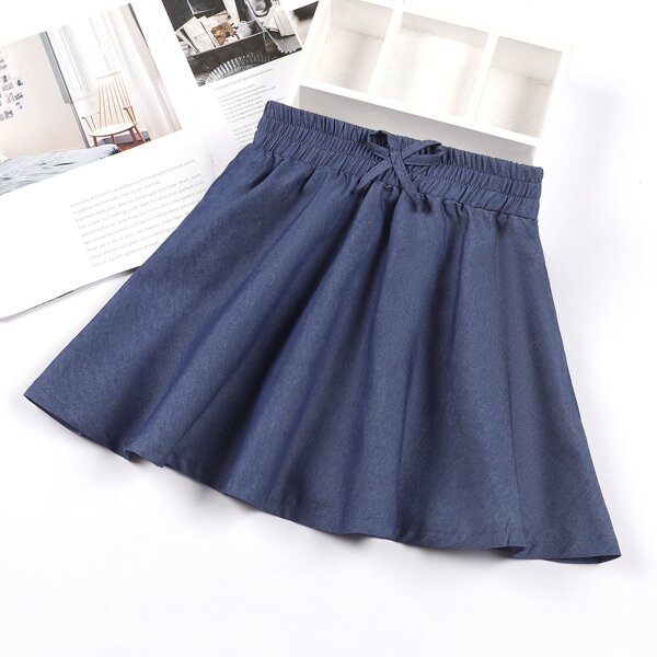 

Girls Bow Front Flared Denim Skirt, Dark wash