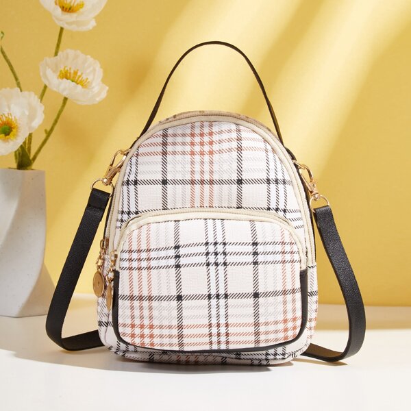 

Plaid Pattern Classic Backpack, Beige