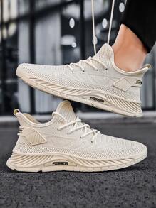 男士極簡系列扣帶運動鞋,針織鞋面,學校鞋 - 米色 - 查看 5