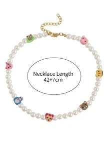 Collar con diseño de dibujos animados con cuenta con perla artificial - Multicolor - Ver 3