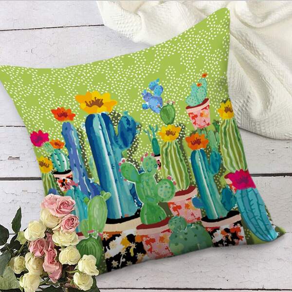 

1pc Cactus Print Cushion Cover Without Filler, Multicolor