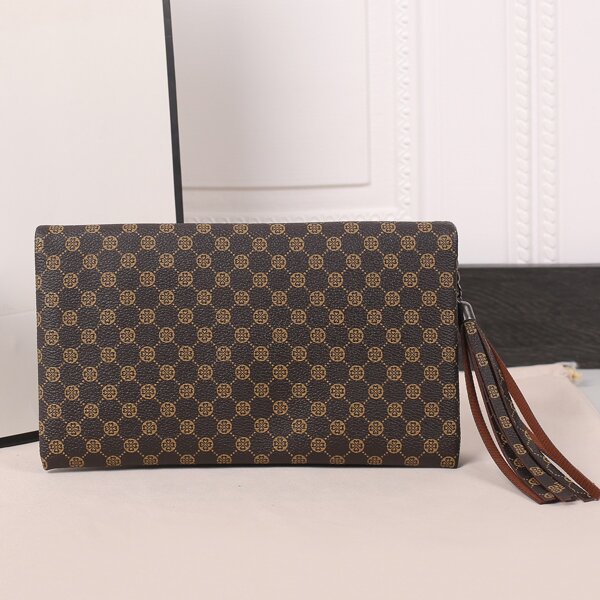 

Allover Print Tassel Decor Clutch Bag, Coffee brown