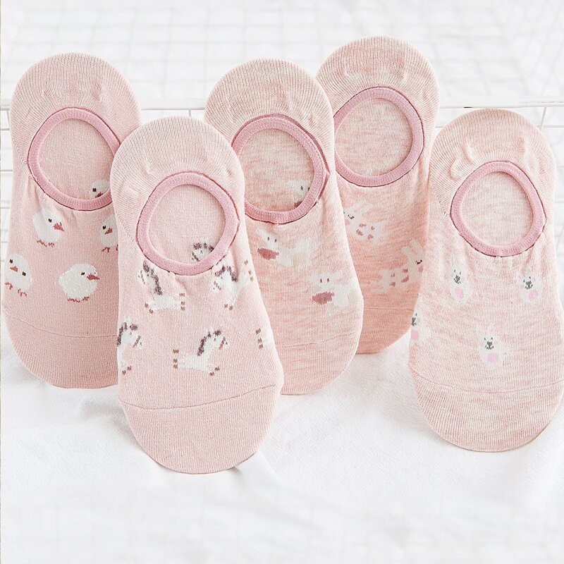 

5pairs Cartoon Graphic Invisible Socks, Pink