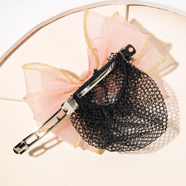 

Girls Bow Decor Hair Clip With Net, Pink