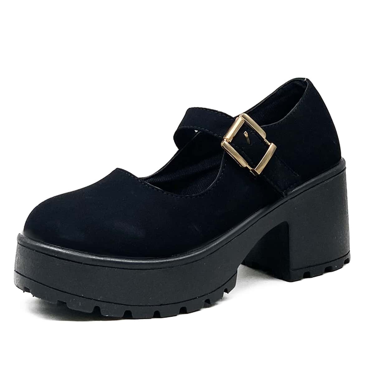

Metal Buckle Flatform Shoes, Black