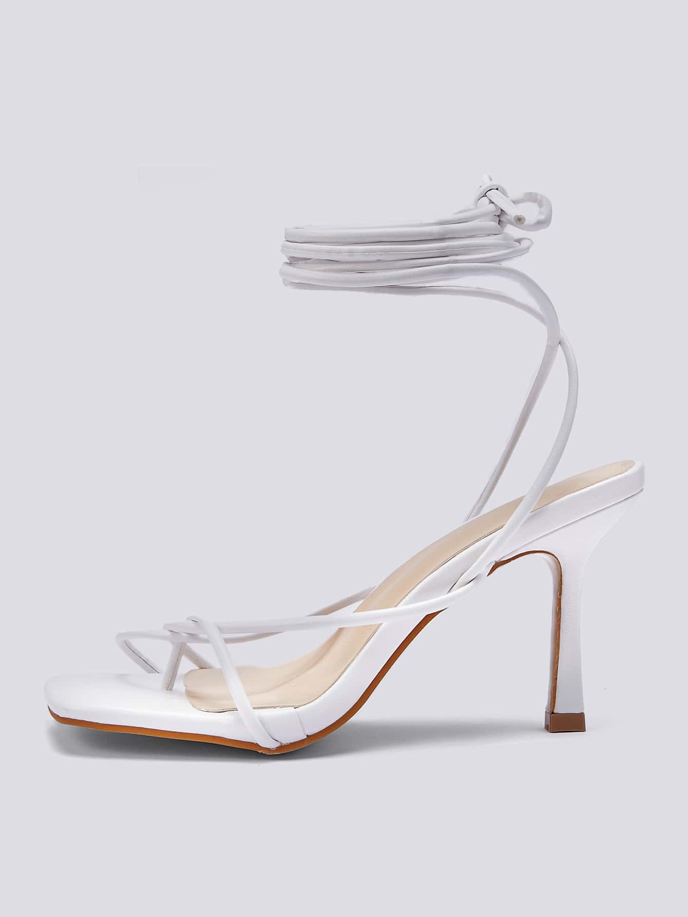 Women's Thin Heel High Heel Strappy Open-Toe Lace-Up Roman Style White Breathable Summer Sandals,Flip Flops