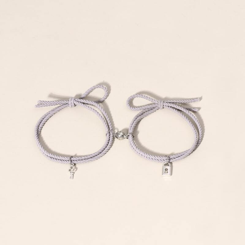 

2pcs Guys Lock & Key Pendant Bracelet, Grey