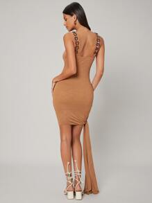 SHEIN Knotted Bodycon Dress - Camel - View 2