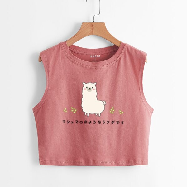 

Japanese & Cartoon Graphic Tank Top, Watermelon pink