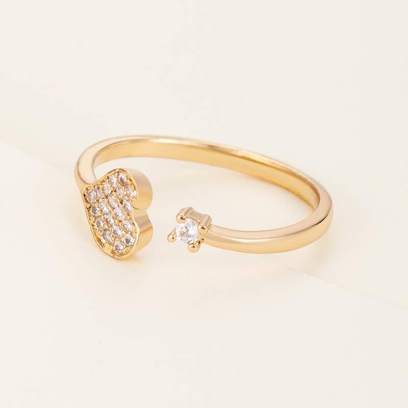 

Rhinestone Heart Cuff Ring, Gold
