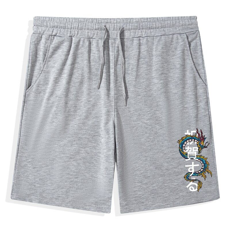 

Guys Chinese Dragon Graphic Drawstring Shorts, Light grey