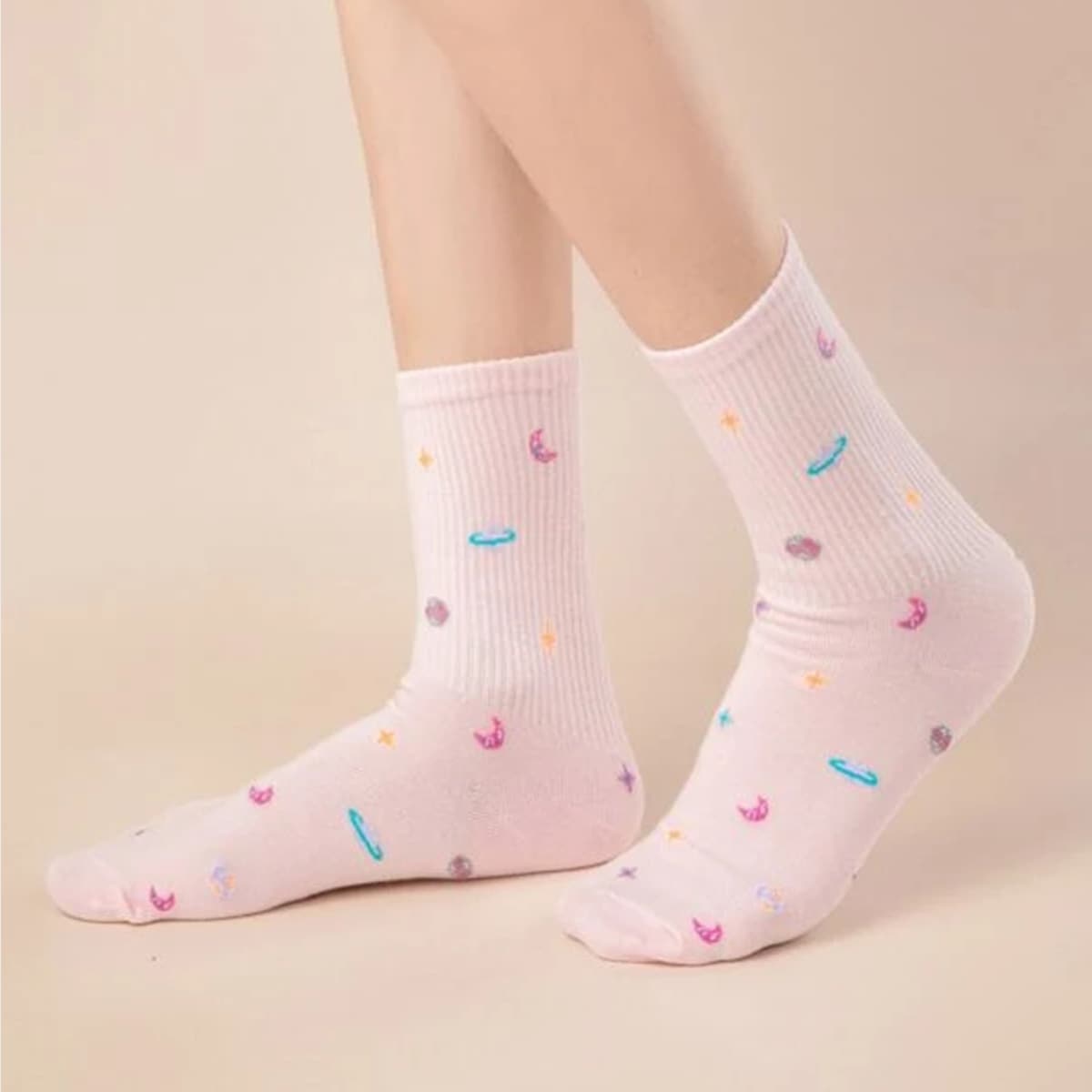 

Planet Graphic Crew Socks, Pink