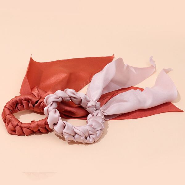 

2pcs Solid Scarf Hair Tie, Multicolor