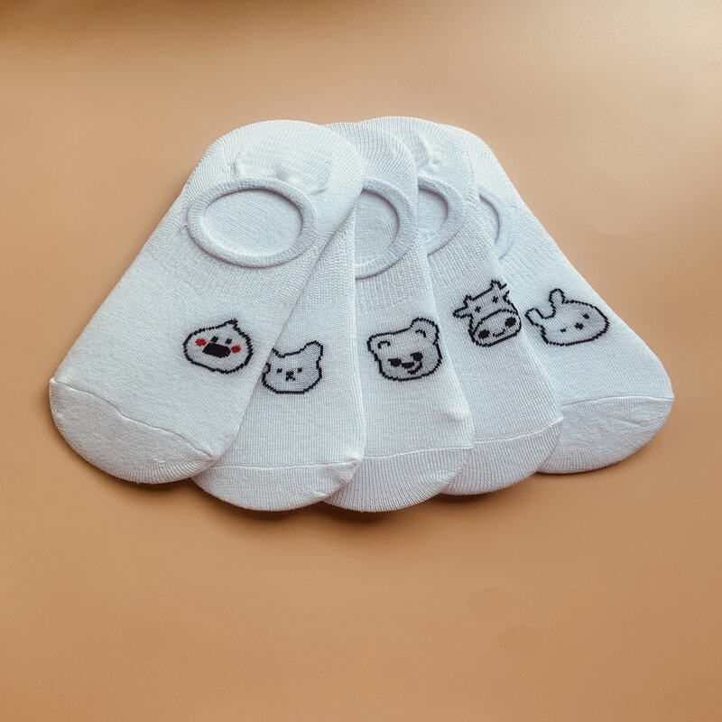 

5pairs Cartoon Pattern Invisible Socks, White