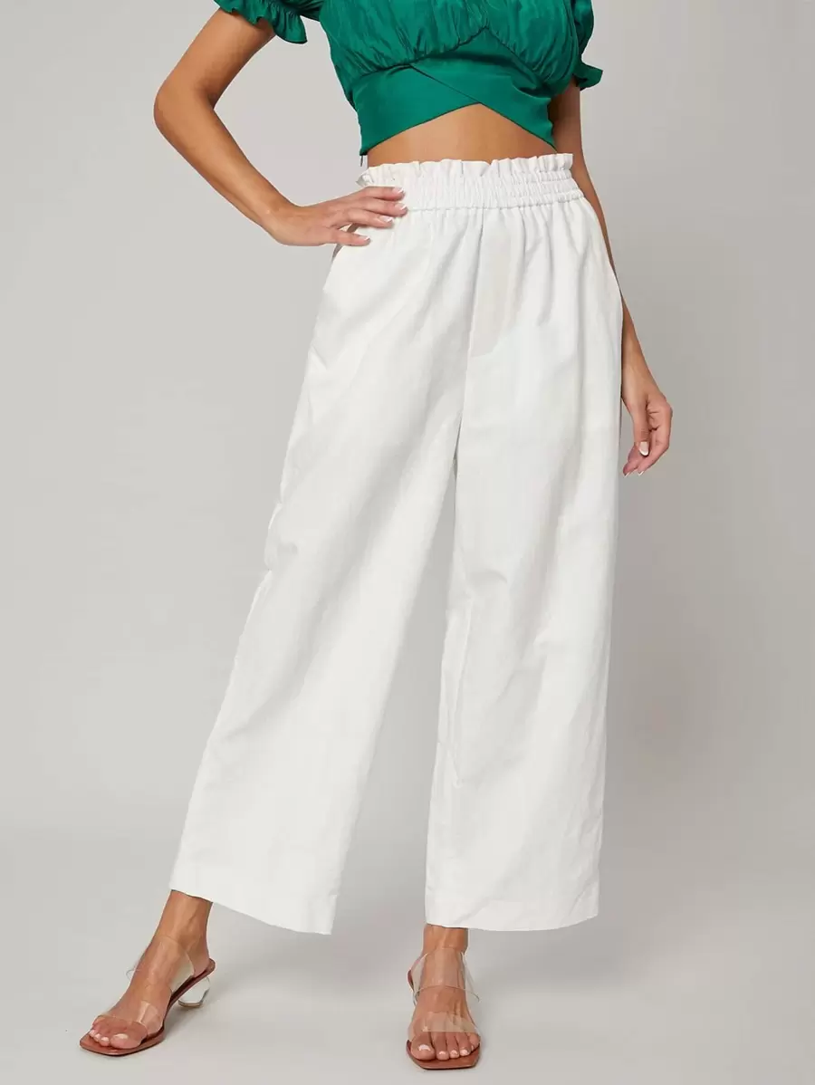 SHEIN Pantalones de pierna ancha de lino - Blanco - Ver 1