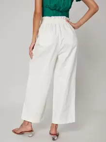 SHEIN Pantalones de pierna ancha de lino - Blanco - Ver 2
