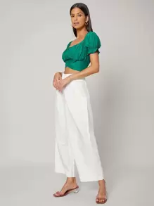 SHEIN Pantalones de pierna ancha de lino - Blanco - Ver 4