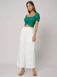 SHEIN Pantalones de pierna ancha de lino - Blanco - Ver 5
