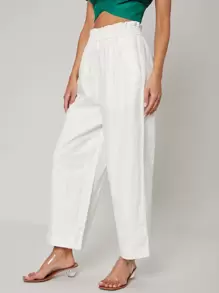 SHEIN Pantalones de pierna ancha de lino - Blanco - Ver 6