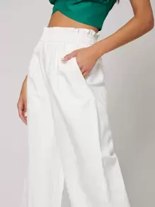 SHEIN Pantalones de pierna ancha de lino - Blanco - Ver 8