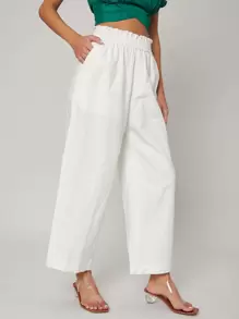 SHEIN Pantalones de pierna ancha de lino - Blanco - Ver 9