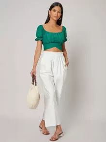 SHEIN Pantalones de pierna ancha de lino - Blanco - Ver 10