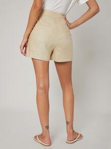 SHEIN 100% Linen Straight Shorts - Apricot - View 2